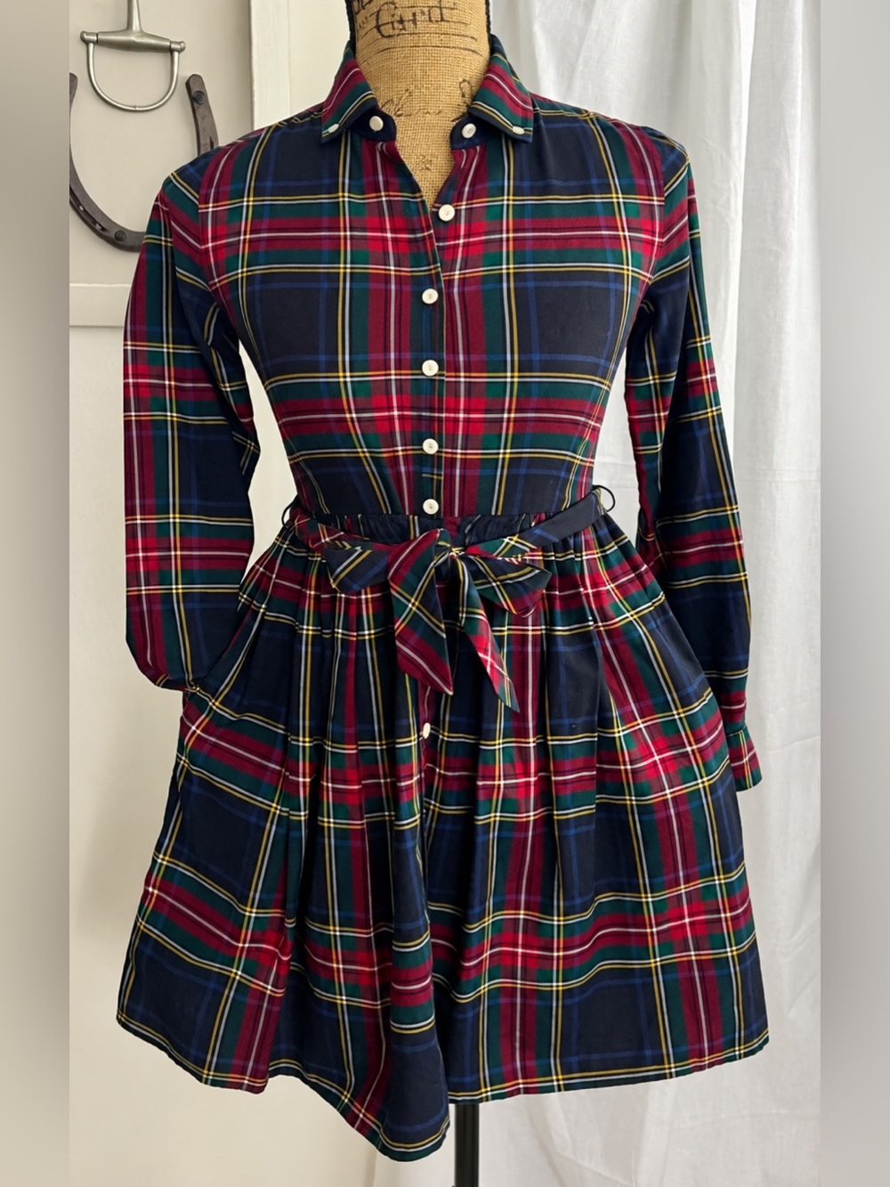 Ralph Lauren Polo Tartan Plaid Oxford Shirtdress Cotton Size 12